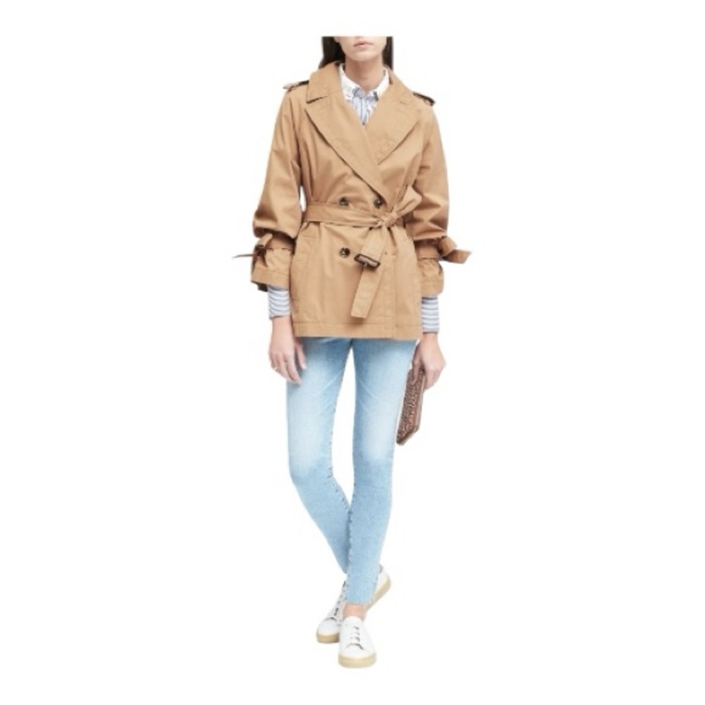 BANANA REPUBLIC Navy Blue Trench Coat, Water Resistant, Size L. - Picture 2 of 11